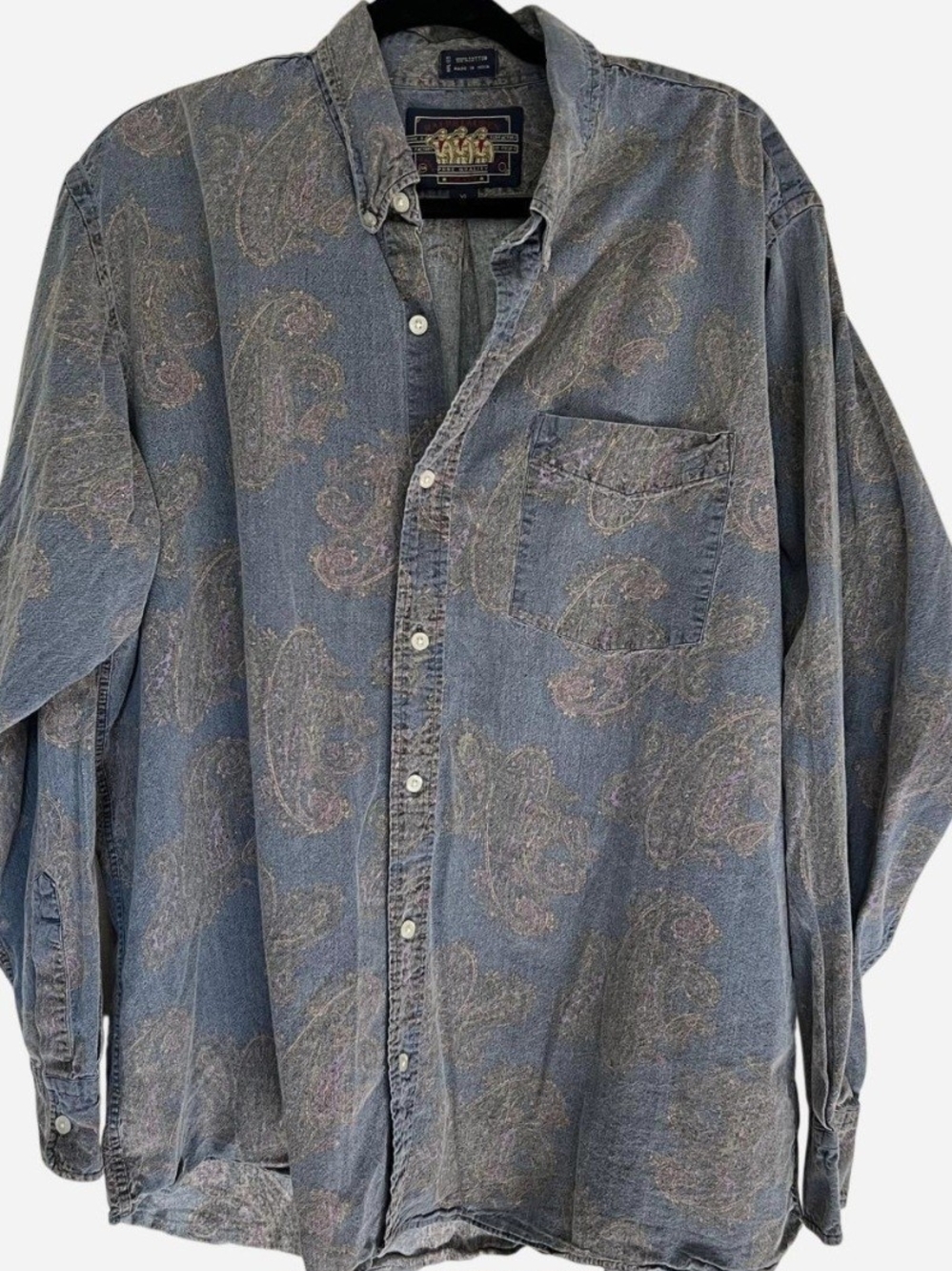 RARE Vintage 90s Chaps Ralph Lauren Paisley Denim Button-Up Shirt